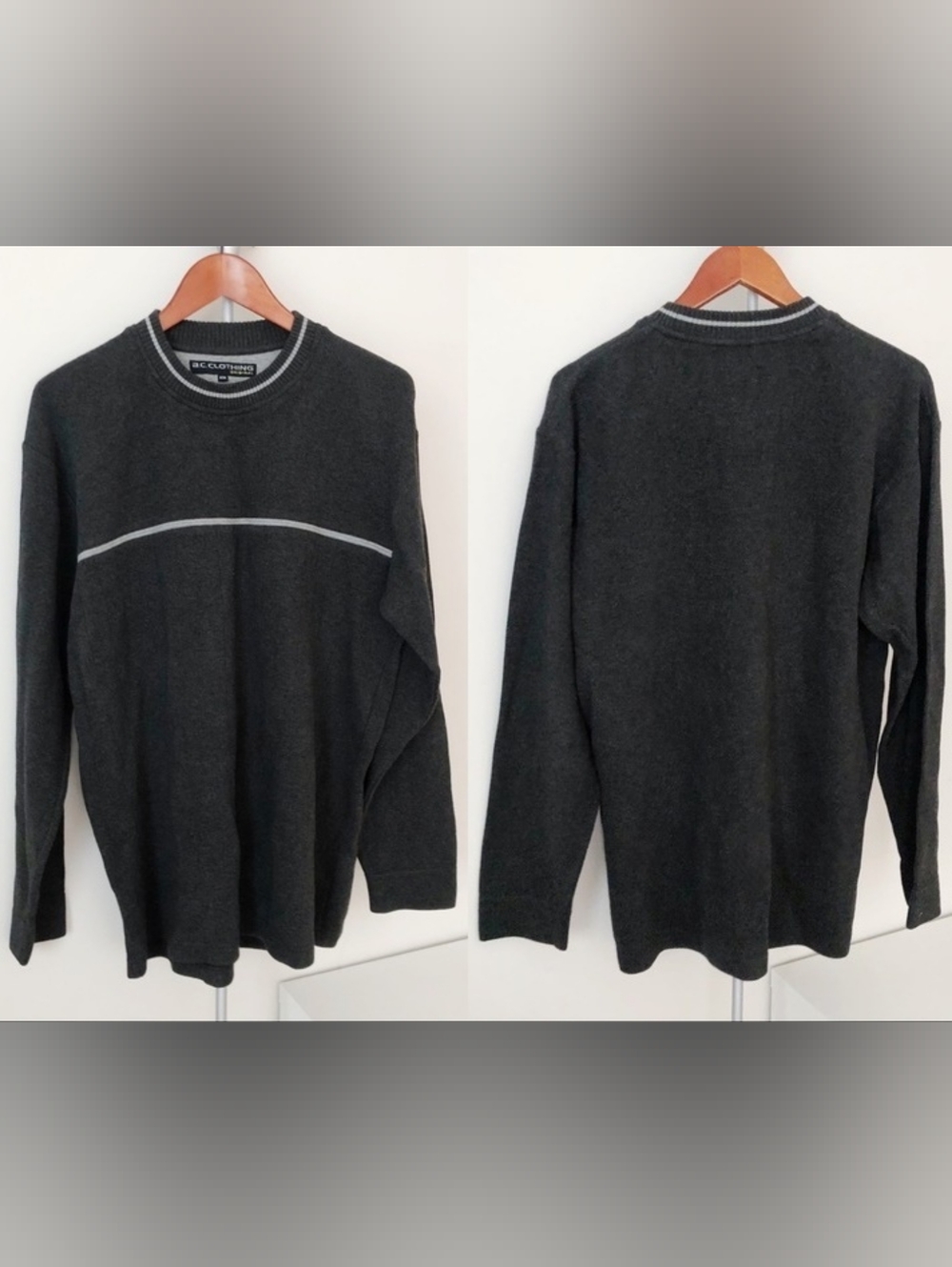 B.C. Clothing - (Size M) Men’s Cotton Grey Gray Crewneck Sweater